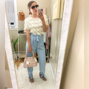 Light Blue High-Waisted Tie Pants